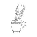 Hand drawn coffee Cup sketch and tea vector illustration. Black and white vector illustration drawn by line isolated on white Royalty Free Stock Photo