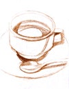 Hand drawn coffee cup. Sketched hot tea drink.