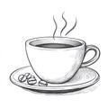 Sketch of Hot Coffee Cup with Steam and Coffee Beans on Saucer Royalty Free Stock Photo