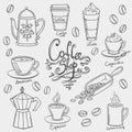 Hand drawn coffee doodles Royalty Free Stock Photo