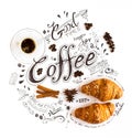 Hand Drawn Coffee Themed Lettering Typography with classic Phrases in a vintage composition.