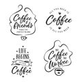 Hand drawn coffee related quotes set. Vector vintage illustration.