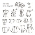Hand drawn coffee related set. Vector vintage illustration. Royalty Free Stock Photo