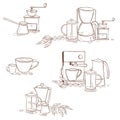 ÃÂ¡offee makers  and grinders. Vector  illustration Royalty Free Stock Photo