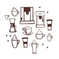 Hand drawn coffee set.Vector sketch illustration Royalty Free Stock Photo