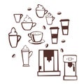 Hand drawn coffee set. Royalty Free Stock Photo