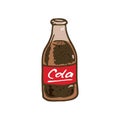 Hand drawn cola bottle doodle. Color sketch food and drink, icon