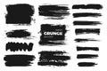 Hand drawn set of abstract ink spots, brush strokes, lines and paint blobs. Grunge graphic illustrations for banners Royalty Free Stock Photo