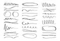 Hand drawn collection of different diary scribble Lines and elements. Marker pen Underline and strikethrough Editable strokes for