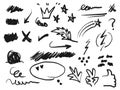 Hand drawn collection of Doodle vector design element. Brush stroke, curly swishes, swoops, swirl, arrow, heart, leaf, crown, star Royalty Free Stock Photo