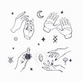 Hand drawn collection of female witches hands in different poses Royalty Free Stock Photo