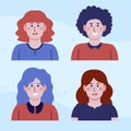 hand drawn collection of profile icons with curly hair female women girl in vector eps format