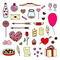 Hand drawn romantic items set. Royalty Free Stock Photo