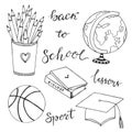 Hand drawn collection with school stationery icons. Vector doodle set. Back to school Royalty Free Stock Photo