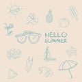 Hand drawn Collection Set Of Element Symbol Hello Summer - Doodle Vector Design Of Tropical Vacation