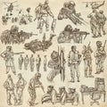 Soldiers, Army - An hand drawn collection. Warriors on old paper