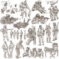 Soldiers, Army - An hand drawn collection. Warriors on white, is