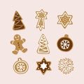 Hand drawn collection of traditional Christmas cookie. Cute gingerbread set.