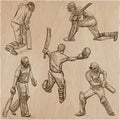 Cricket sport collection. Cricketers. An hand drawn vector pack Royalty Free Stock Photo