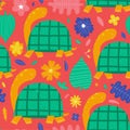 Hand drawn colofrul background with turtle,