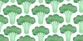 Hand drawn color broccoli seamless pattern. Organic fresh vegetable illustration isolated on white background. Retro vegetable Royalty Free Stock Photo