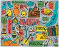 Hand-drawn color doodle poster with Russian sights and symbols