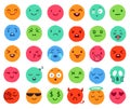 Hand drawn color emoji. Colorful doodle faces, happy emoticon and smiling round face vector set. Cute social media