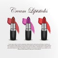 Hand drawn color sketch of three cream lipsticks