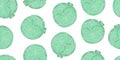 Hand drawn color texture cabbage seamless pattern. Organic fresh vegetable illustration on white background. Minimalistic style