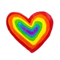 Hand drawn colored pencil heart shape rainbow colors. LGBT, LGBTQ+ or gay equality concept