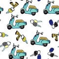 Hand drawn colored scooter with keyes pattern