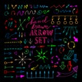 Hand drawn colorful arrows set on black background Royalty Free Stock Photo