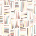 Hand Drawn Colorful Basket Weave Vector Seamless Pattern on Cream Tone Background