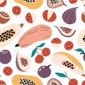 Hand drawn colorful doodle exotic tropic fruits seamless pattern Royalty Free Stock Photo