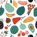 Hand drawn colorful doodle exotic tropic fruits seamless pattern Royalty Free Stock Photo