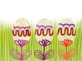 Hand drawn colorful Easter eggs on green grass as background Royalty Free Stock Photo