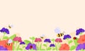 Hand drawn colorful flower with bee and lady bug background. Colorful florals and organic shapes background