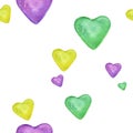 Hand drawn colorful heart isolated on white background romantic design. Seamless watercolor pattern Royalty Free Stock Photo