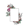 Hand drawn colorful line art protea flower tropical rectangle vertical frame Royalty Free Stock Photo