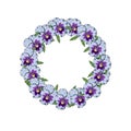 Hand drawn colorful pansy flowers circular wreath. Floral design element. Isolated on white background. Vector Royalty Free Stock Photo