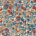 Hand drawn colorful swirls seamless background pattern