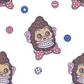 Hand drawn colorful vector background illustration of joggling crazy funny brown circus monkey with red tie and joggler balls Royalty Free Stock Photo