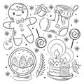 Hand drawn coloring Christmas elements collection Royalty Free Stock Photo