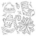 Hand drawn coloring Christmas elements icons Royalty Free Stock Photo
