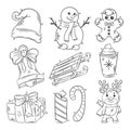 Hand drawn coloring Christmas elements items collection Royalty Free Stock Photo