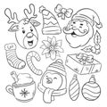 Hand drawn coloring Christmas elements items set of Royalty Free Stock Photo