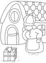 Hand drawn coloring page of a woman receiving a gift