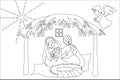 Hand drawn coloring pages for kids and adult. A Christmas nativity scene coloring cartoon Royalty Free Stock Photo