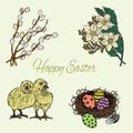 Hand drawn colourful easter set