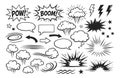 Hand drawn comic book graphic elements set featuring speech bubbles, explosions, and sound effects for design projects Royalty Free Stock Photo